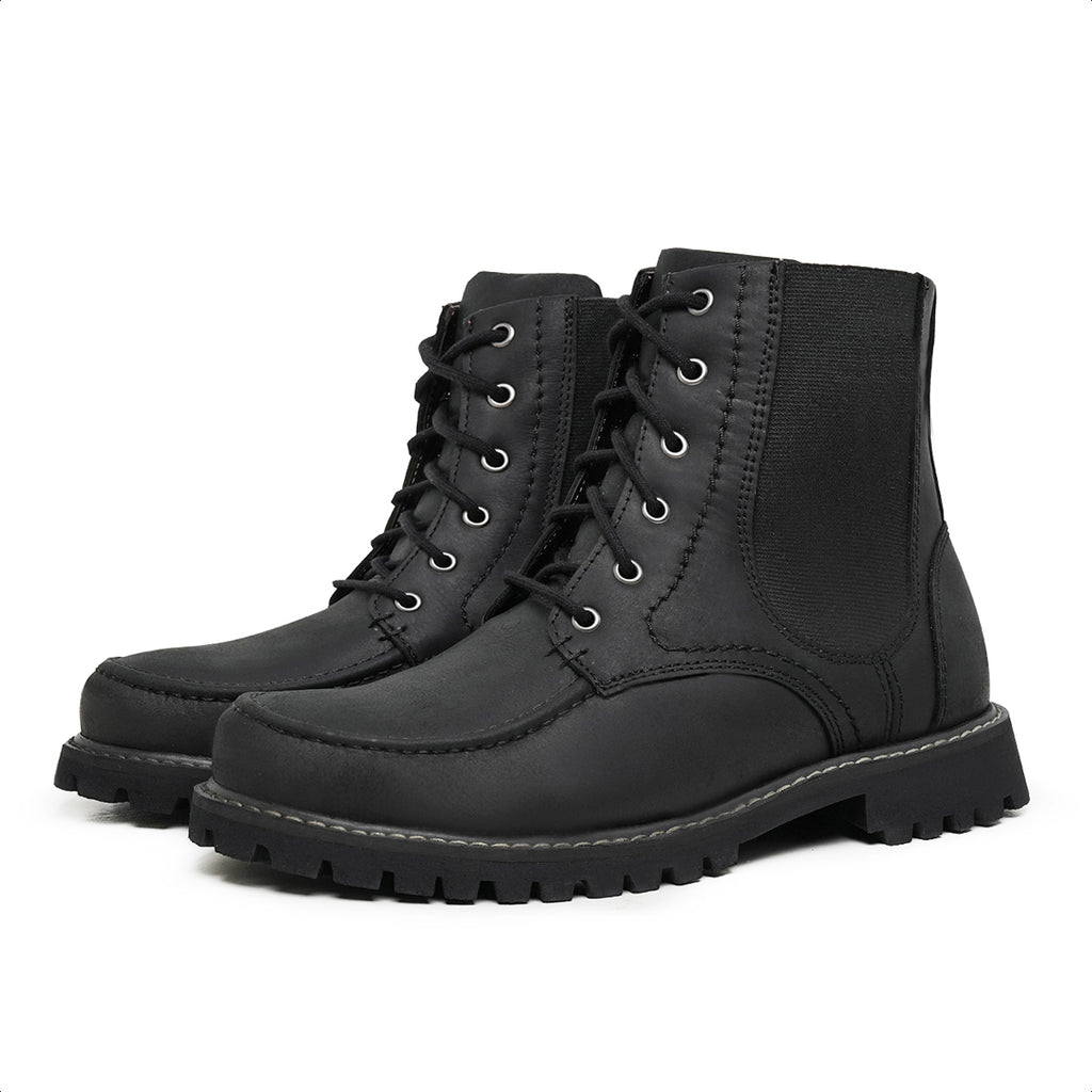 Black Ethan Leather Moc Toe Boots