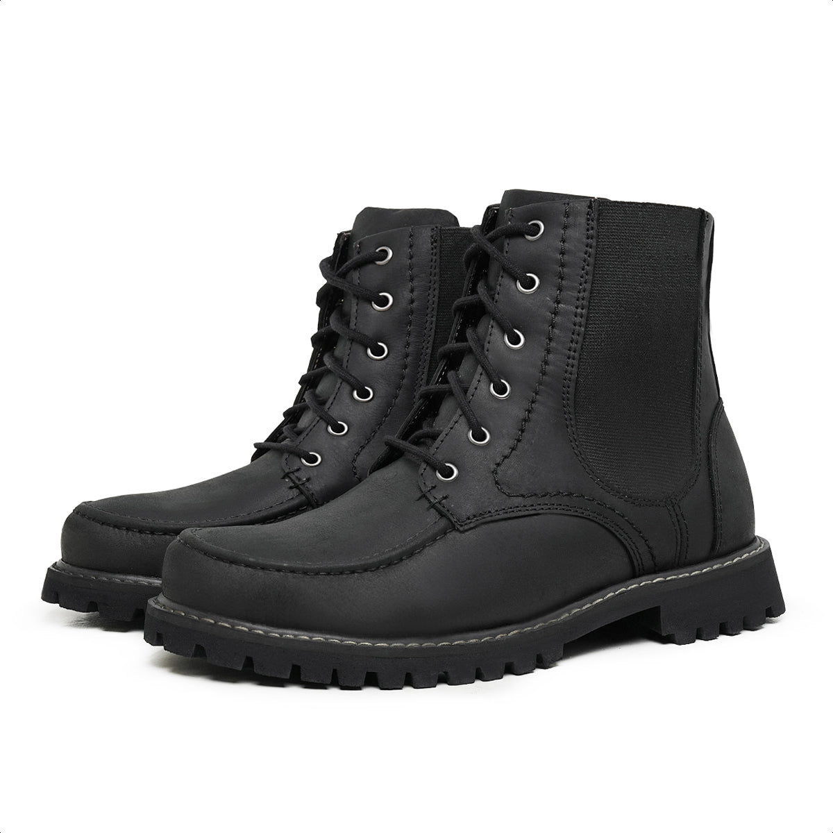 Black Ethan Leather Moc Toe Boots