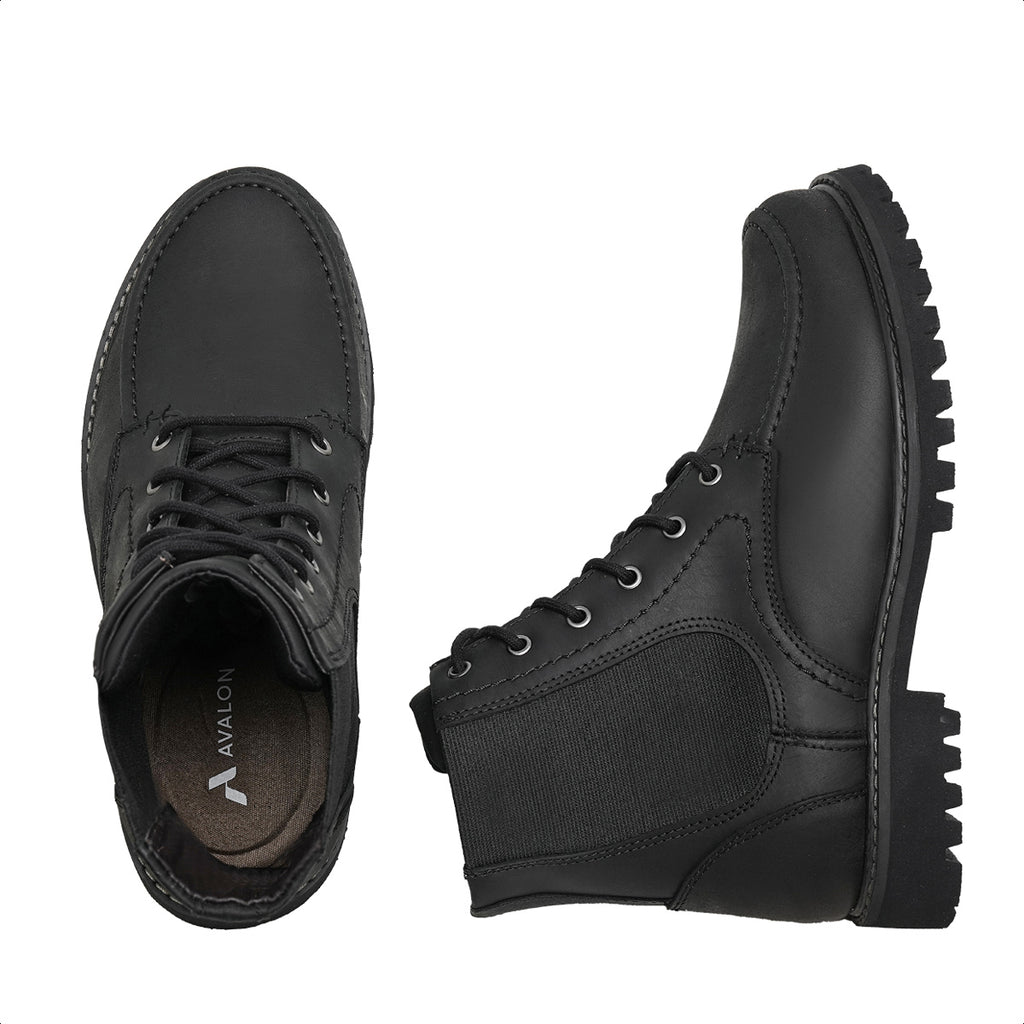 Black Ethan Leather Moc Toe Boots