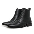 Black Marston Woven Leather Cap Toe Boots