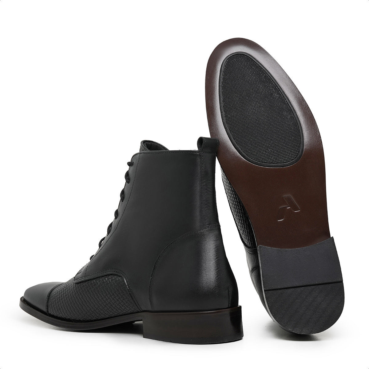 Black Marston Woven Leather Cap Toe Boots