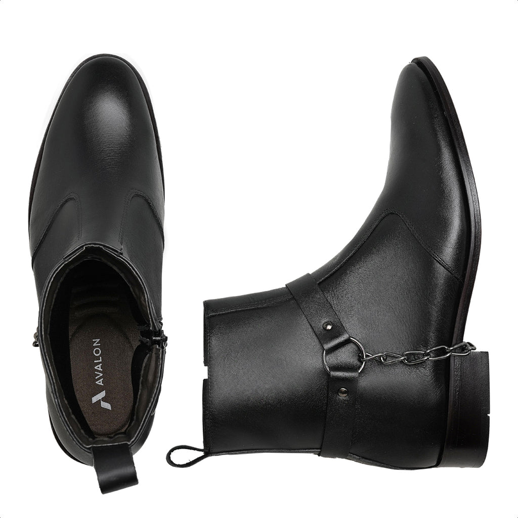 Black Eskel Leather Harness Boots