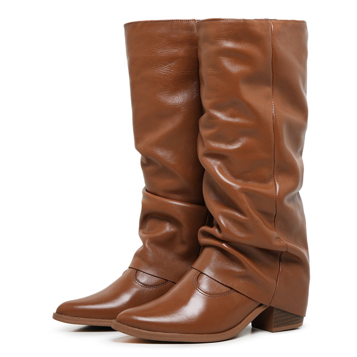 Cognac Siena Leather Slouch Boots