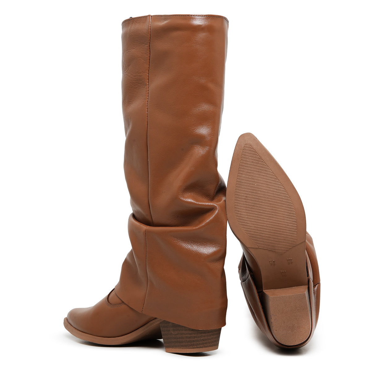 Cognac Siena Leather Slouch Boots