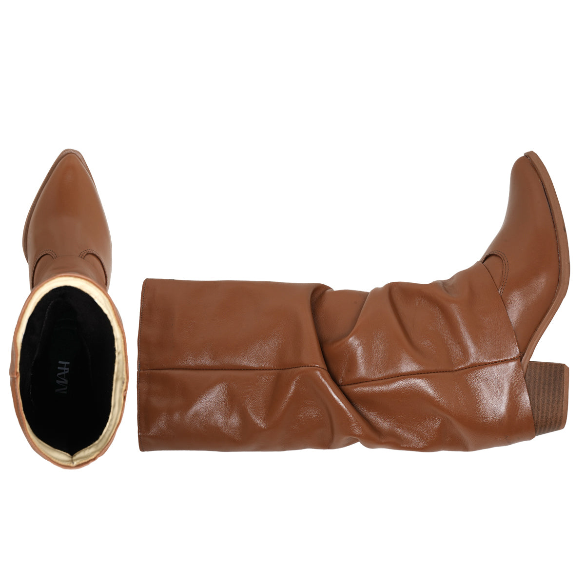 Cognac Siena Leather Slouch Boots