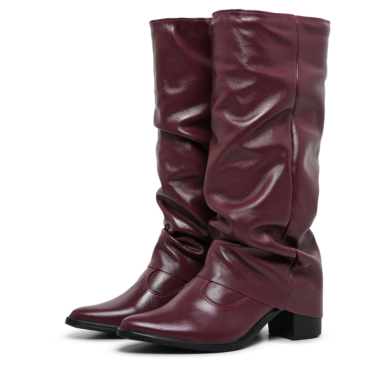 Burgundy Siena Leather Slouch Boots