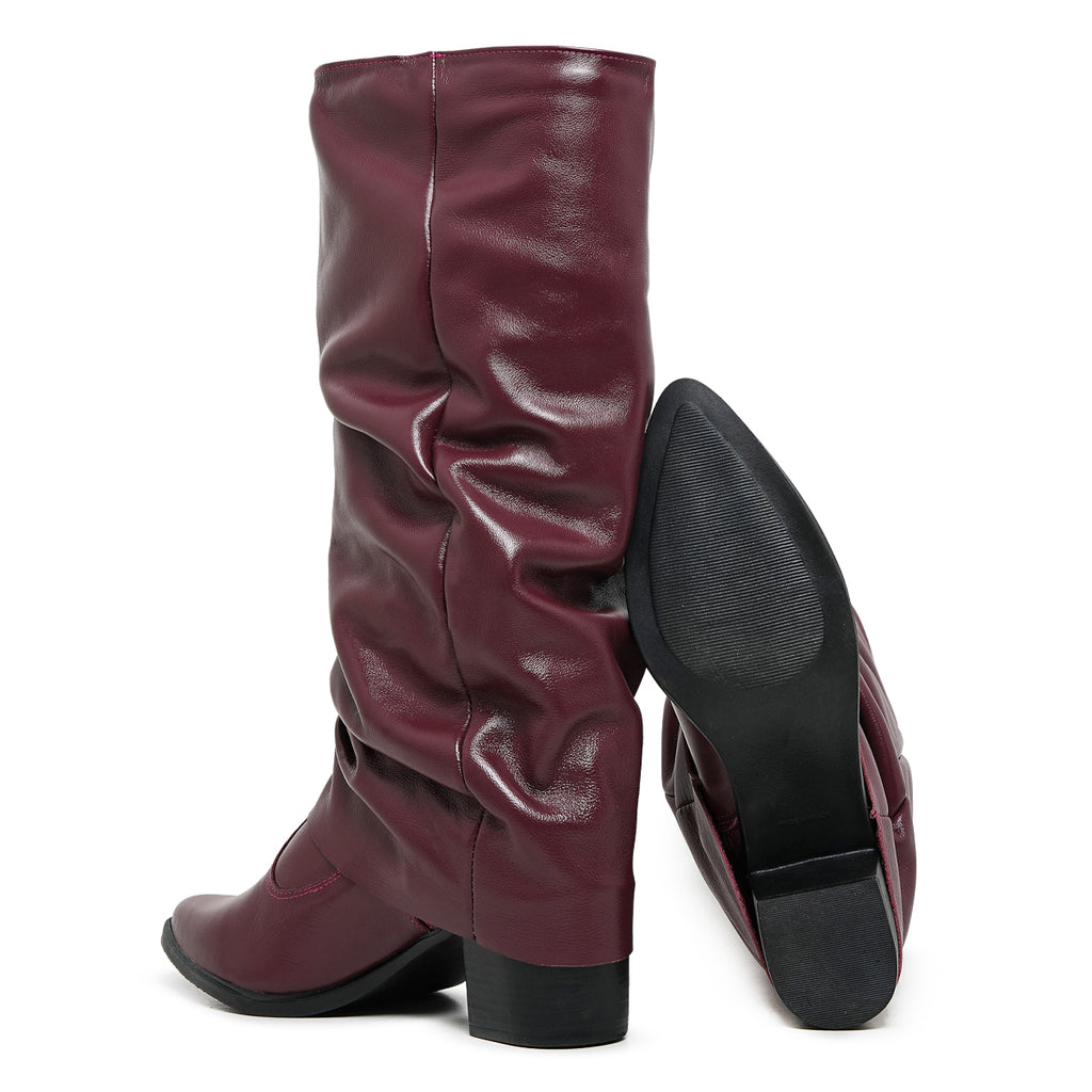 Burgundy Siena Leather Slouch Boots