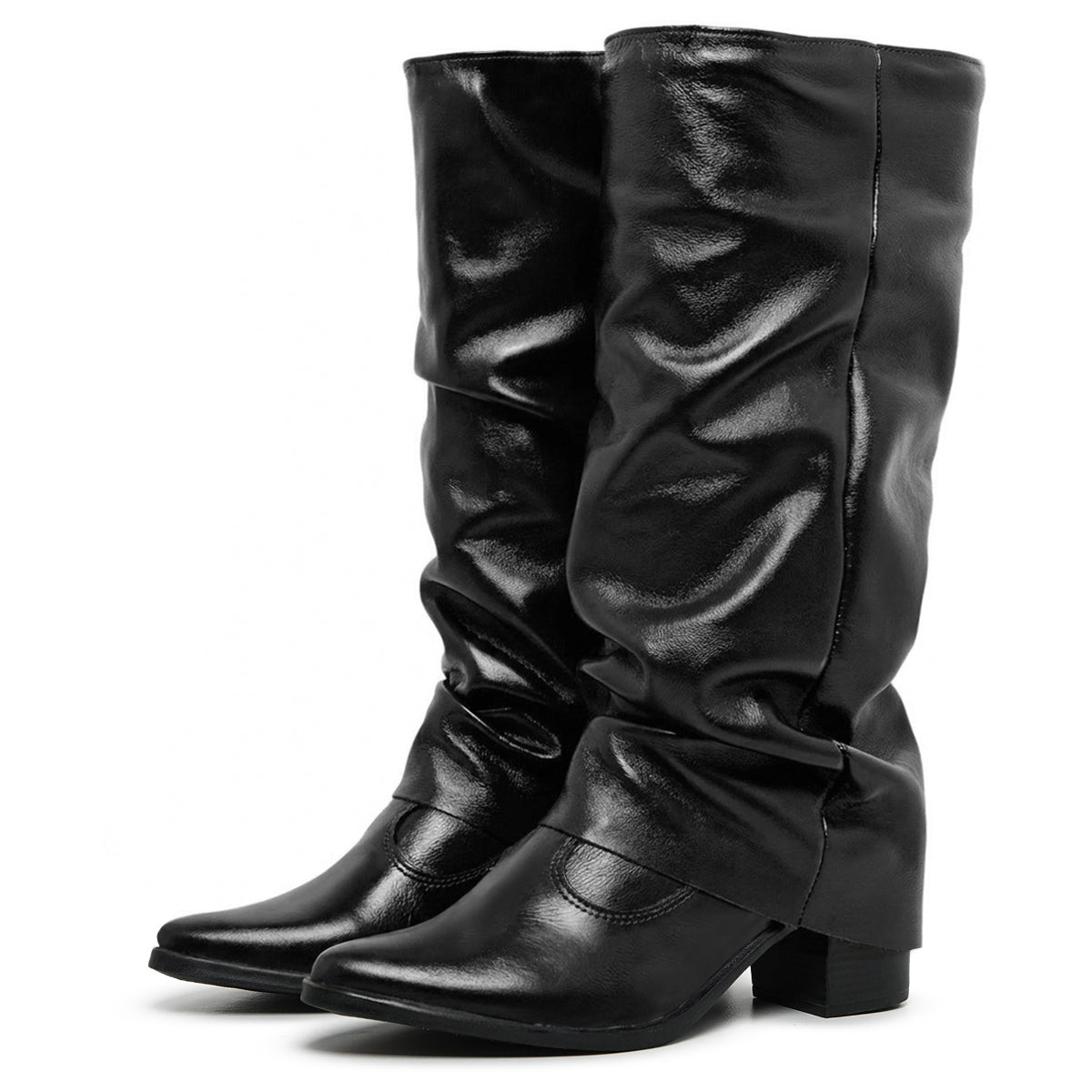 Black Siena Leather Slouch Boots