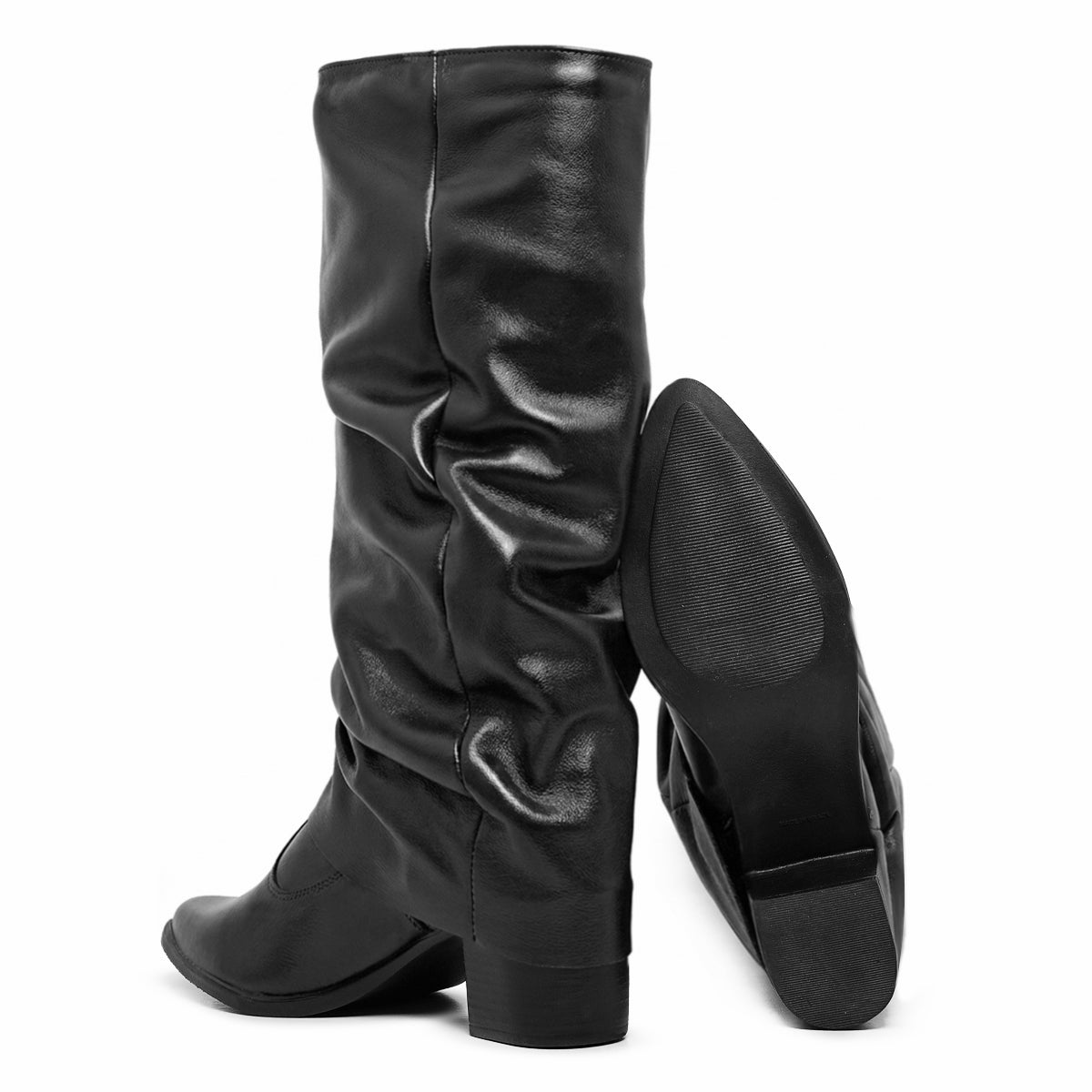 Black Siena Leather Slouch Boots