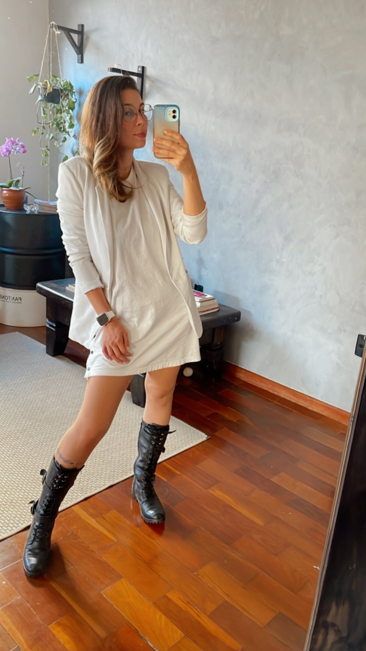Black Megie Leather Lace-Up Knee High Boots