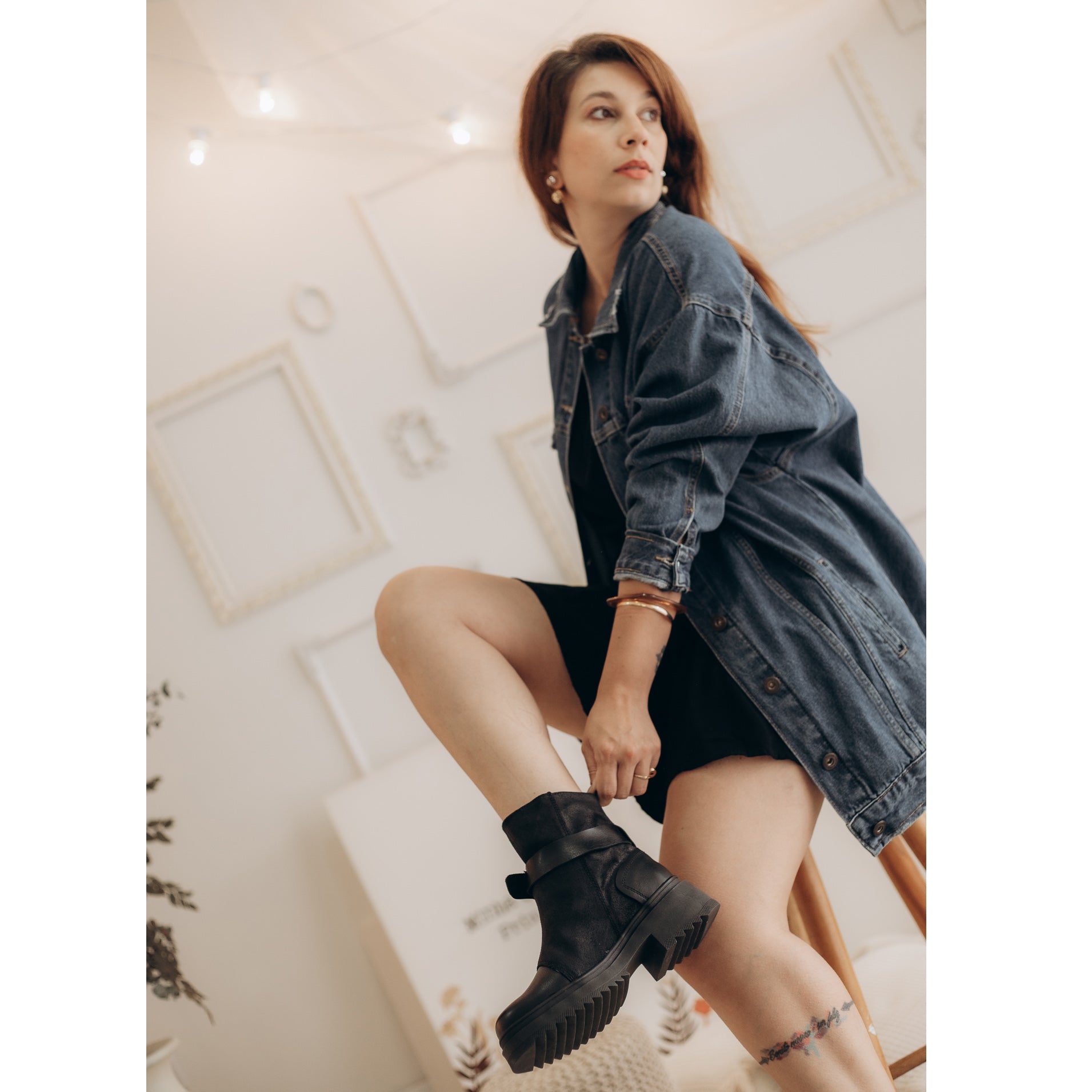 Black Ruby Leather and Suede Strap Boots