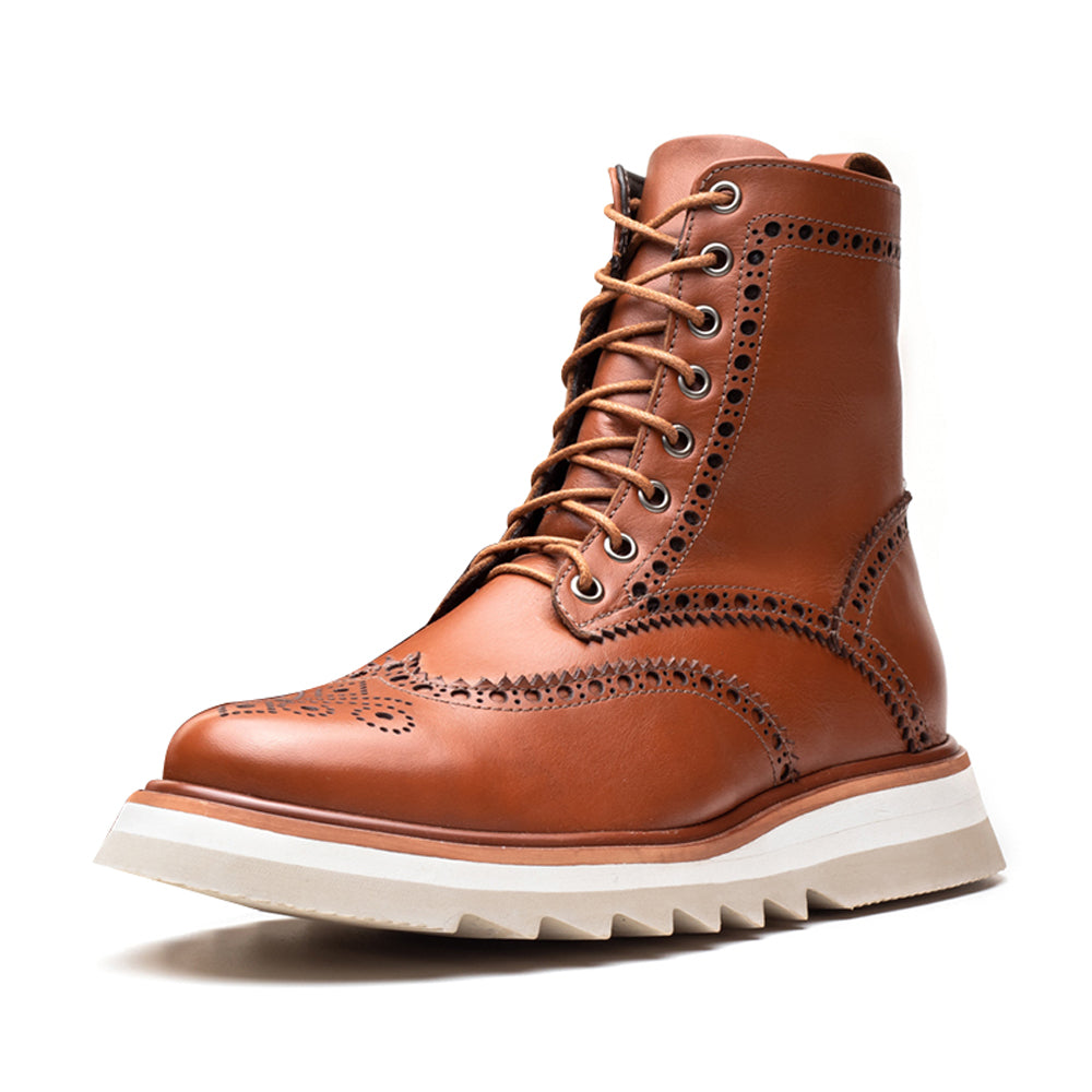Cognac Donatello Leather Wingtip Boots