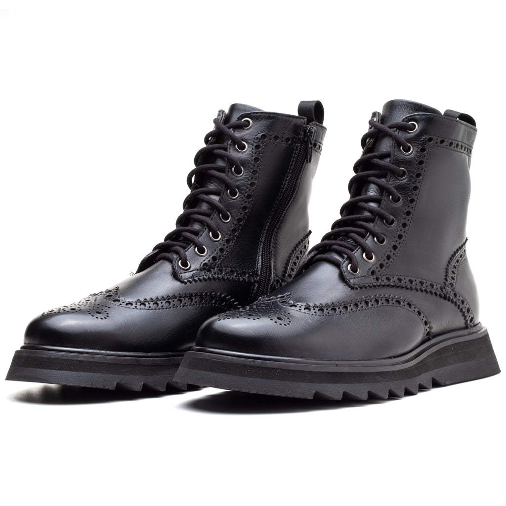 Black Donatello Leather Wingtip Boots