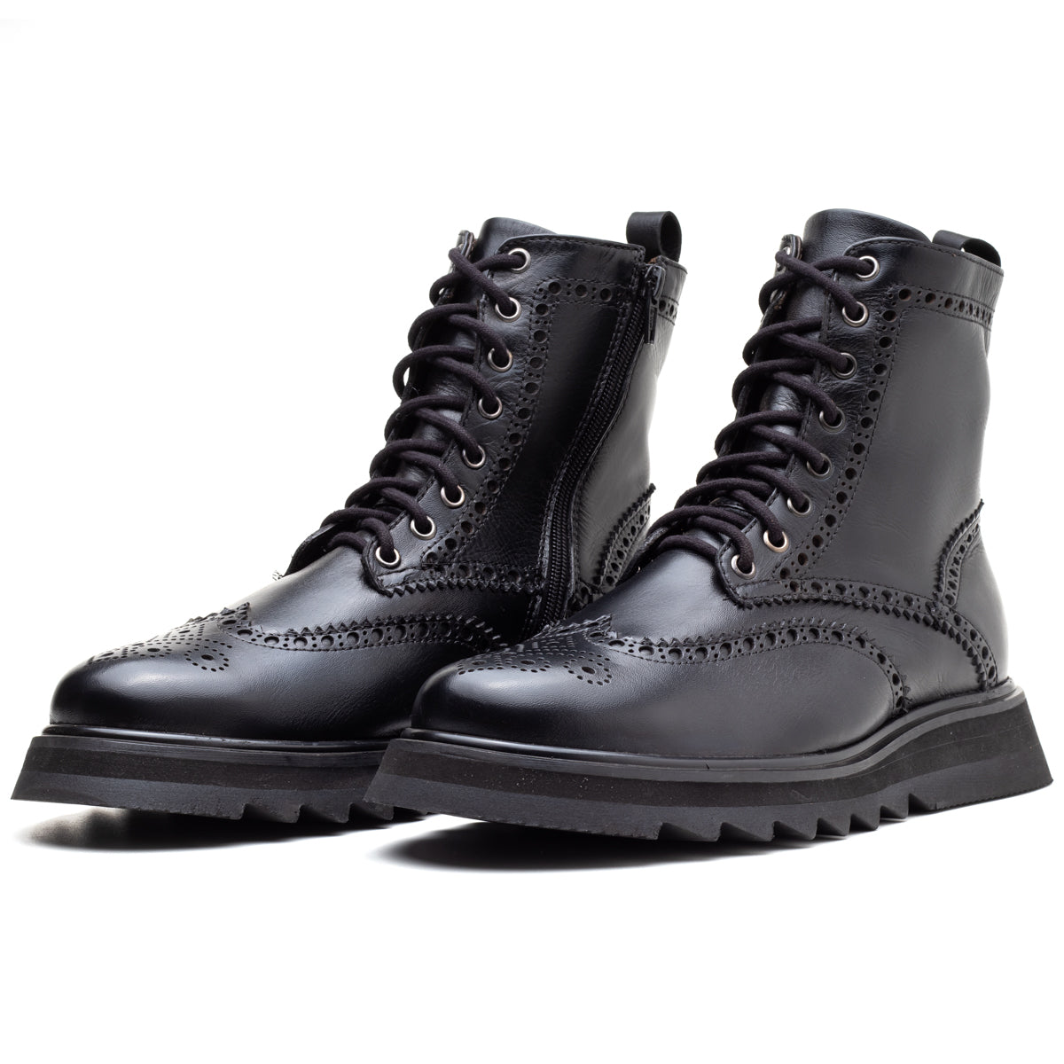 Black Donatello Leather Wingtip Boots