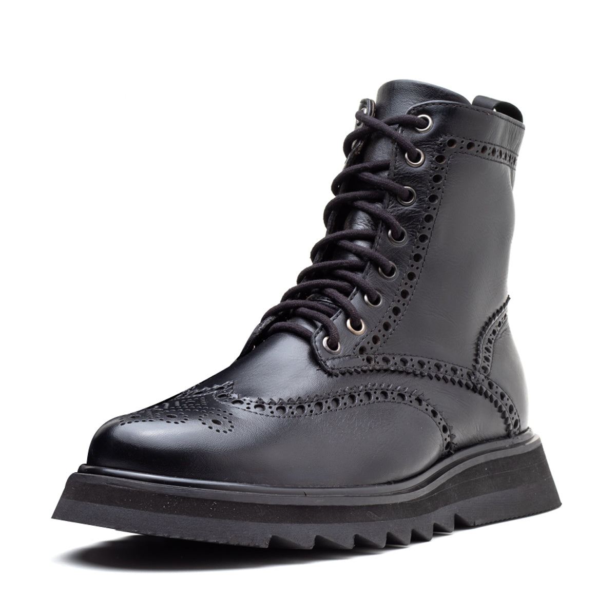 Black Donatello Leather Wingtip Boots