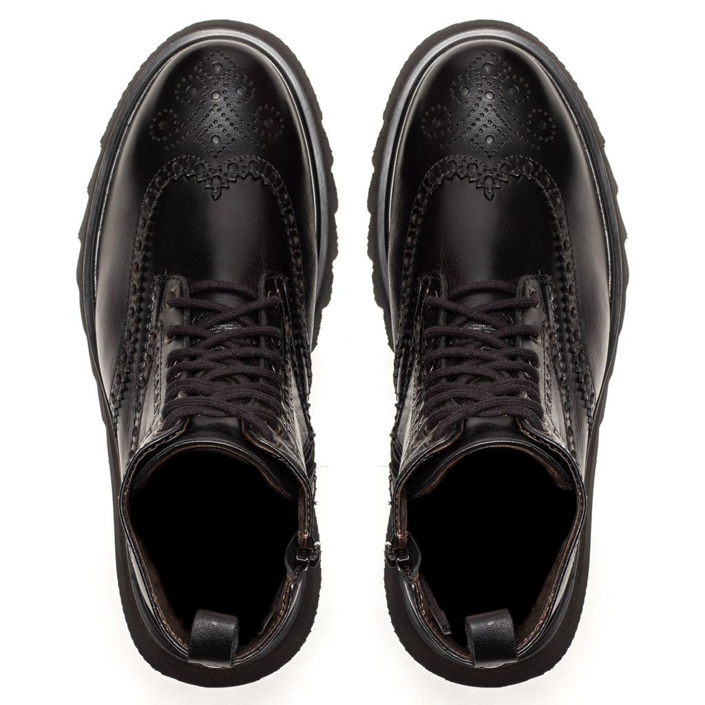 Black Donatello Leather Wingtip Boots