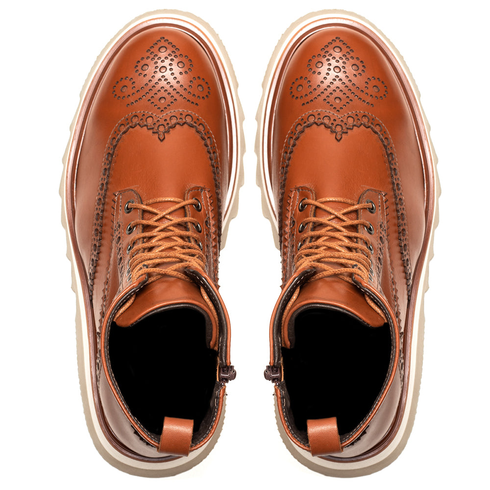 Cognac Donatello Leather Wingtip Boots