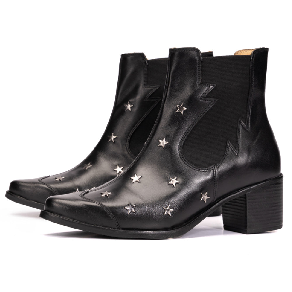Black Star Studded Leather Western Boots