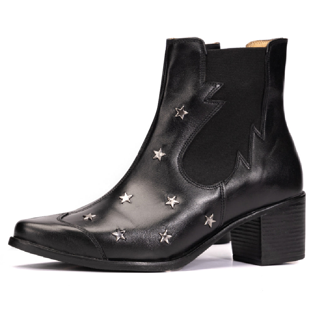 Black Star Studded Leather Western Boots