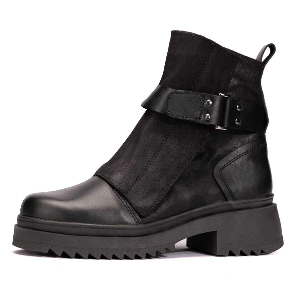 Black Ruby Leather and Suede Strap Boots