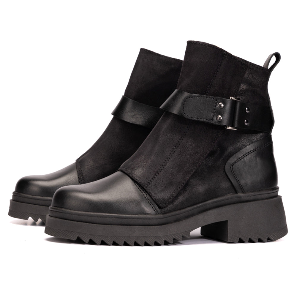 Black Ruby Leather and Suede Strap Boots