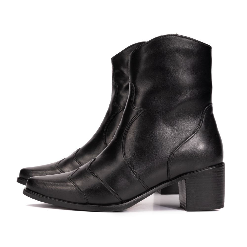 Black Abby Leather Pointed Toe Boots