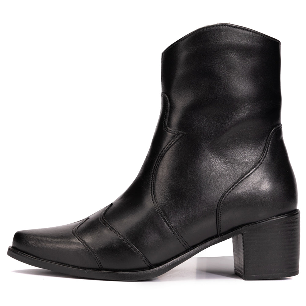 Black Abby Leather Pointed Toe Boots