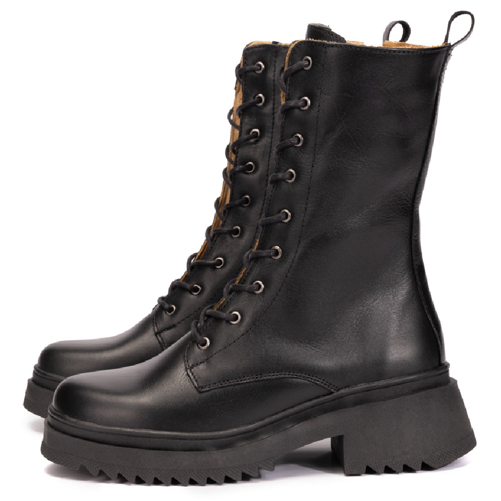 Black Yasmine Leather Combat Boots