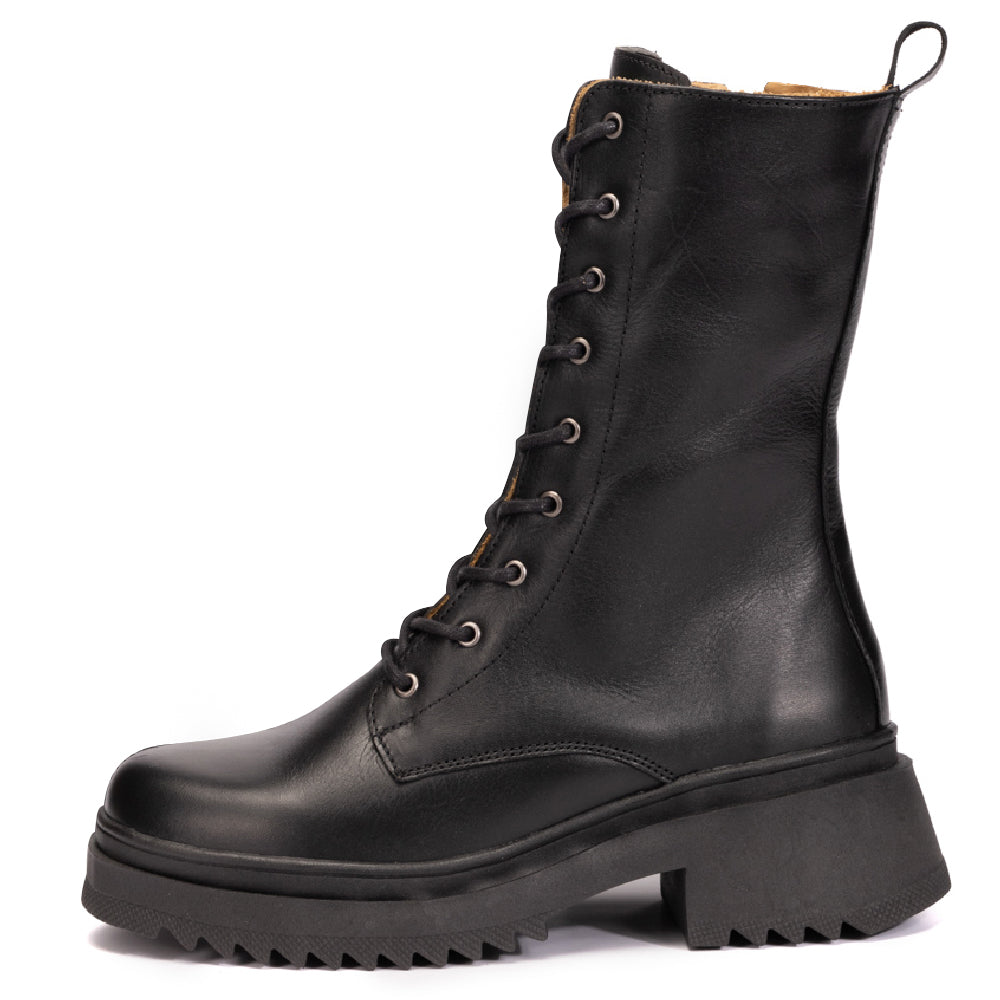 Black Yasmine Leather Combat Boots