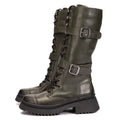 Olive Tracy Leather Tall Combat Boots