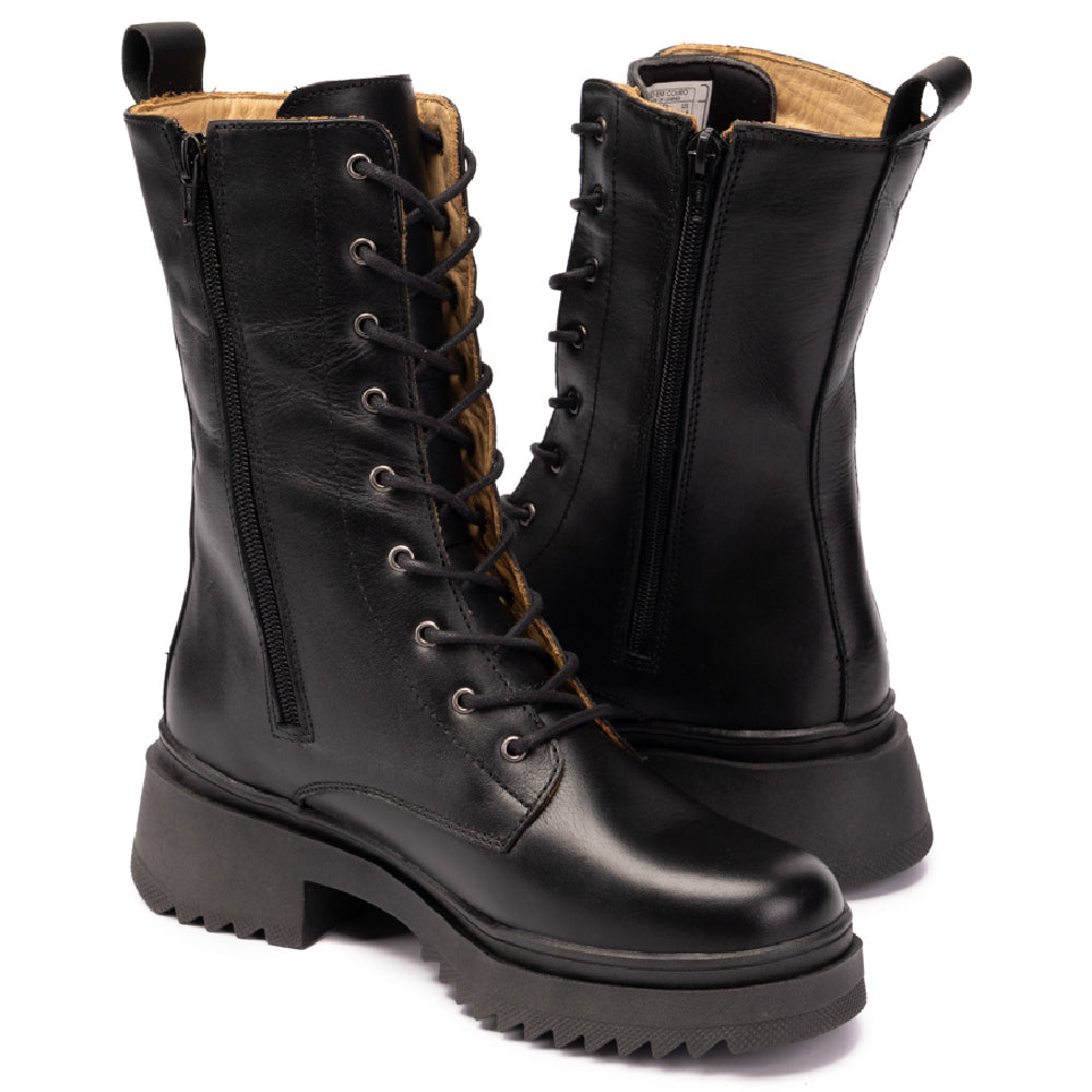 Black Yasmine Leather Combat Boots