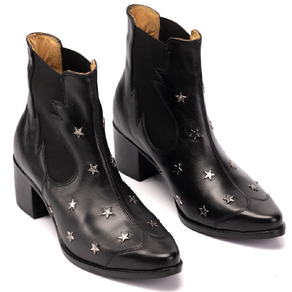 Black Star Studded Leather Western Boots