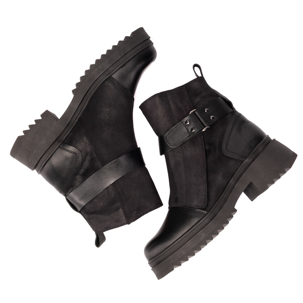 Black Ruby Leather and Suede Strap Boots