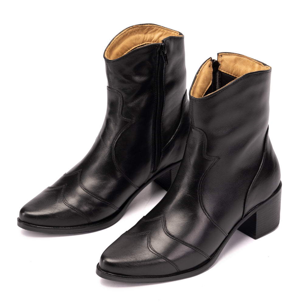 Black Abby Leather Pointed Toe Boots