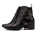 Black Mika Leather Western Buckle Boots