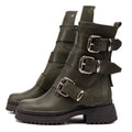 Olive Lauren Buckle Leather Combat Boots