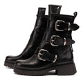 Black Lauren Buckle Leather Combat Boots