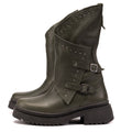 Olive Juliette Studded Leather Biker Boots