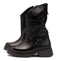 Black Juliette Studded Leather Biker Boots