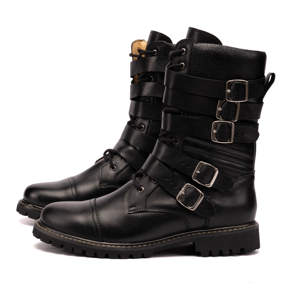 Black Corky Leather Buckle Boots
