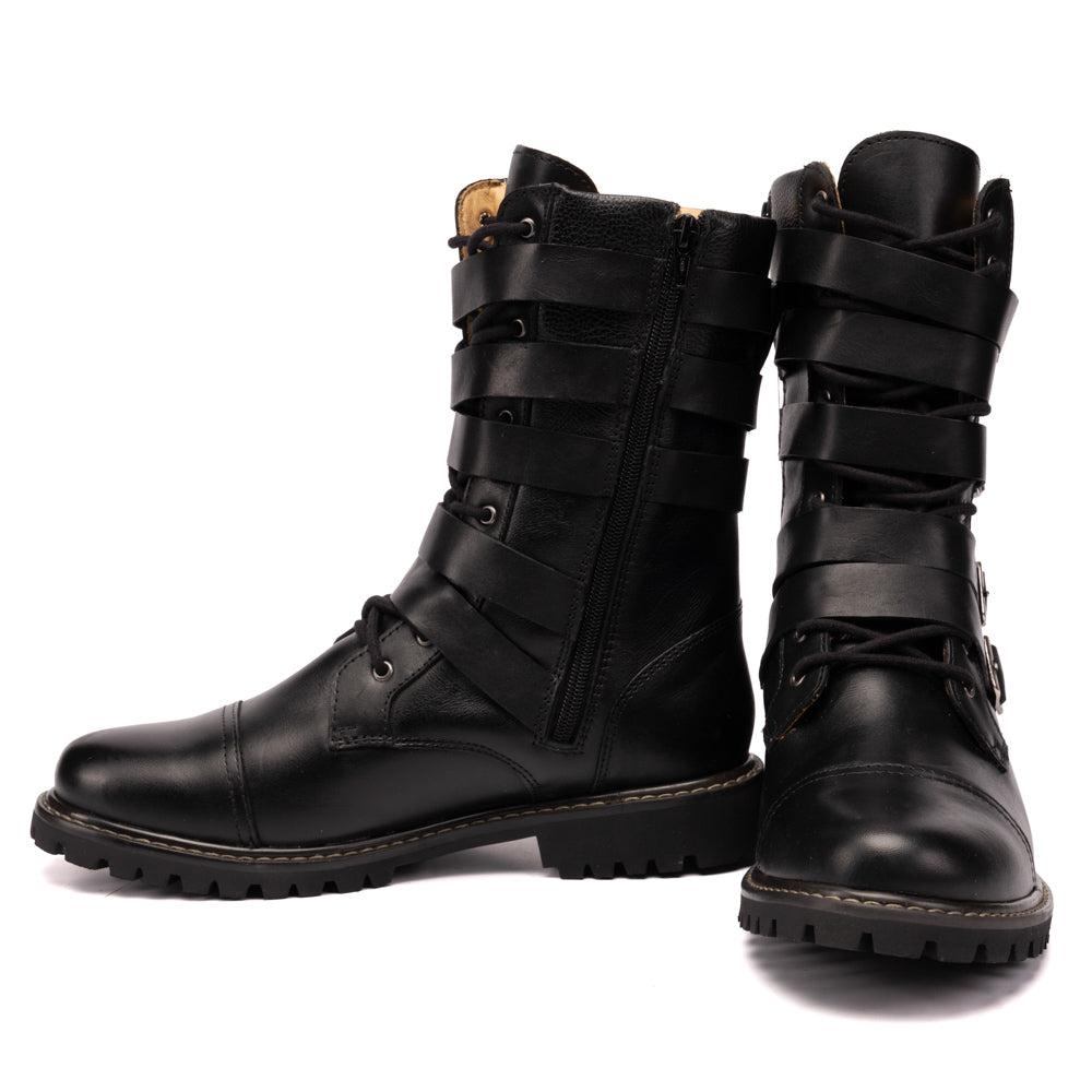 Black Corky Leather Buckle Boots
