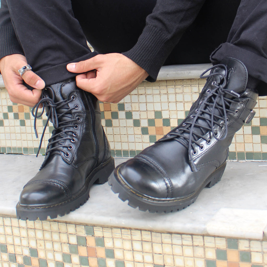 Black Barry Leather Combat Boots