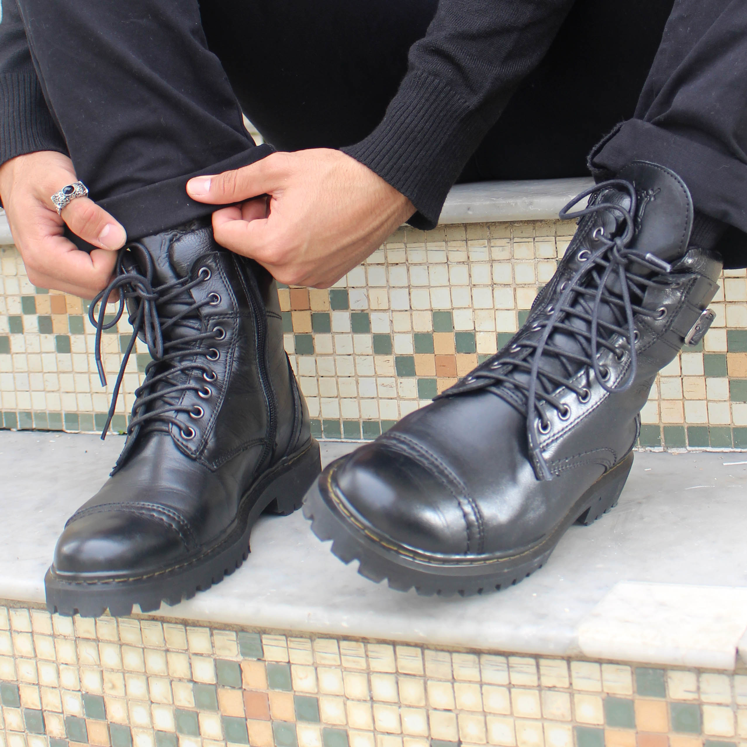 Black Barry Leather Combat Boots