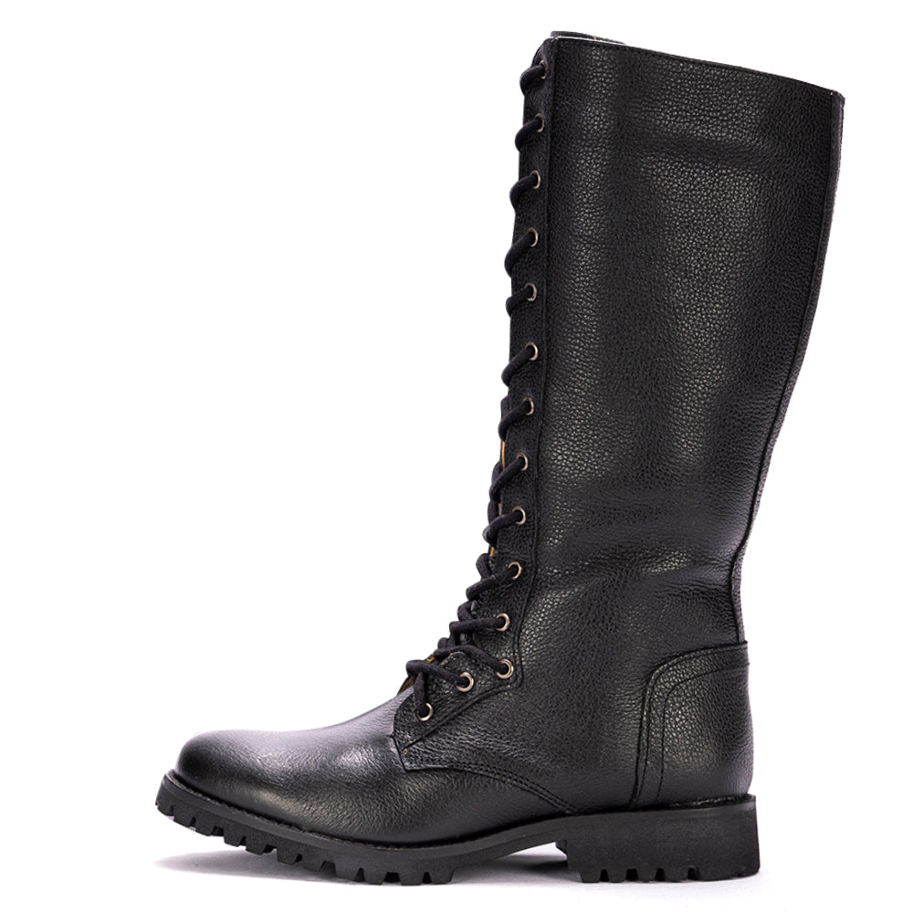 Black Khora Leather Lace-Up Knee High Boots