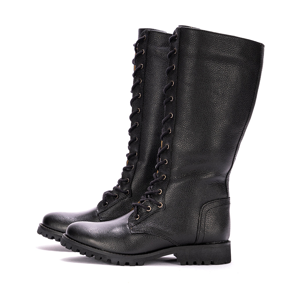 Black Khora Leather Lace-Up Knee High Boots