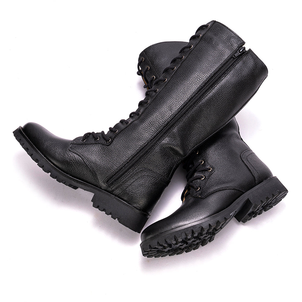 Black Khora Leather Lace-Up Knee High Boots