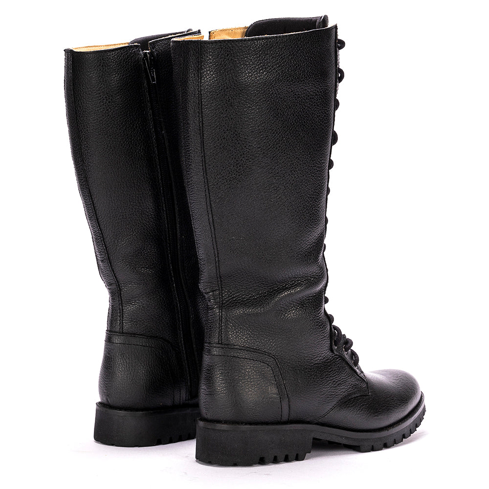 Black Khora Leather Lace-Up Knee High Boots