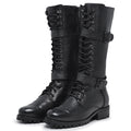 Black Megie Leather Lace-Up Knee High Boots