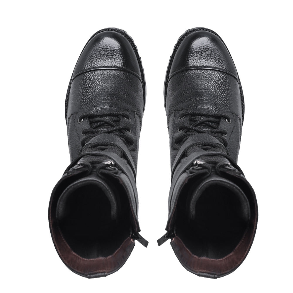 Black Megie Leather Lace-Up Knee High Boots
