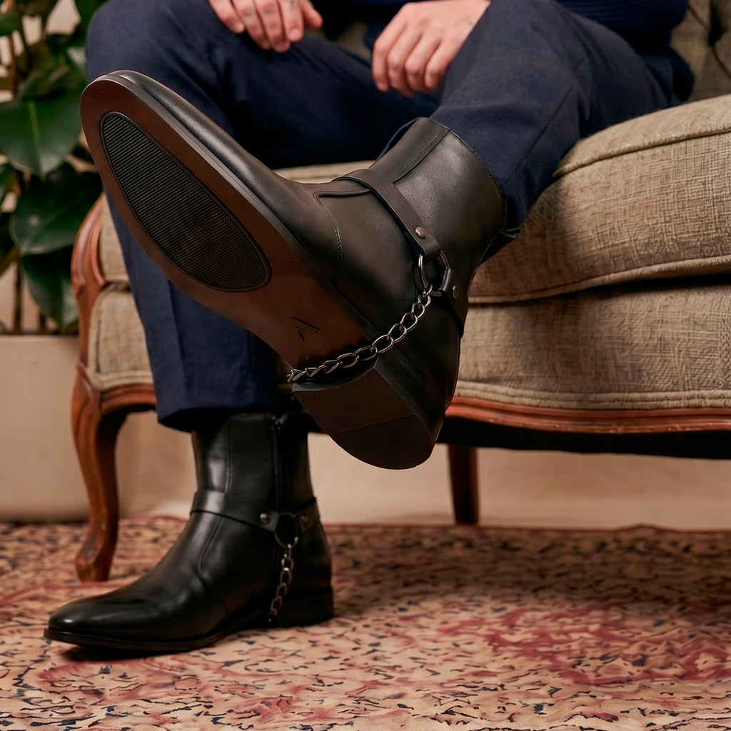 Black Eskel Leather Harness Boots